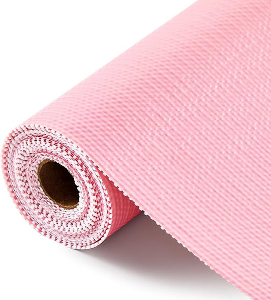 Drawer and Shelf Liner, Non-Slip Kitchen Cabinet Liners Non-Adhesive Thick Strong Grip Waterproof Washable Mats Protect Dresser Shelves Cupboard Bathroom Cabinets, Pink, 24 in X 10 FT