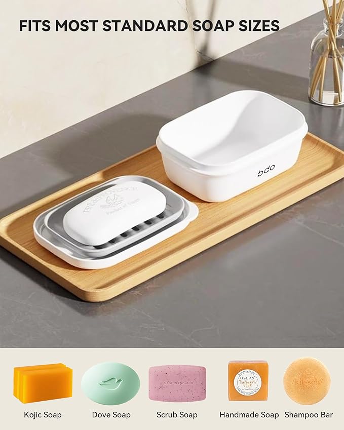 Travel Essentials Soap Holder with Lid, Leakproof Soap Dish with Drainage Layer, Portable Travel Soap Bar Case for Camping, Gym, Bathroom, Kitchen, Dormitory, Hotel (Green)