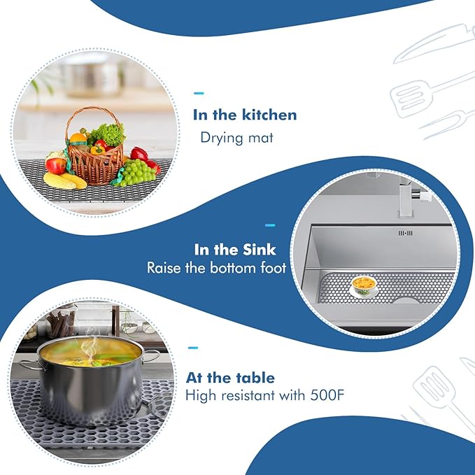 Silicone Sink Protectors for Kitchen Sink with Center Drain - 29.7"x 15.5" Kitchen Protector Accessory, Non-Slip Heat Resistant Mat for Bottom of Farmhouse Stainless Steel Porcelain (Gray)