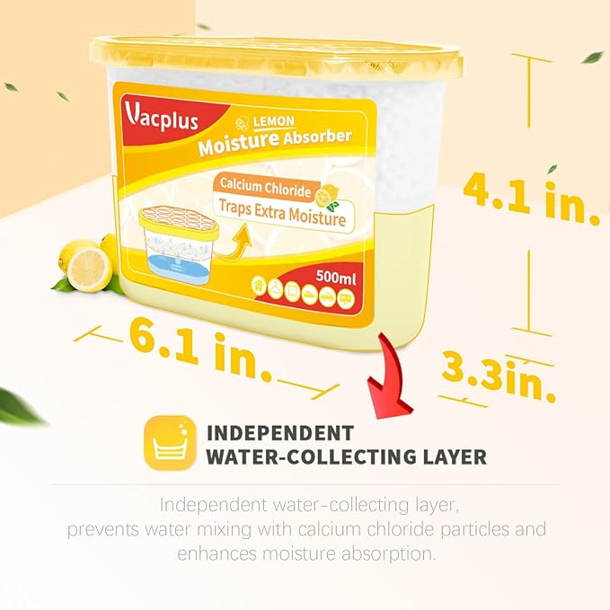 Vacplus Moisture Absorbers 6 Pack, Portable Humidity Absorber Boxes for Your Bathroom, Closet & Car, Dehumidifier with Lemon Fragrance, 10.5 Oz