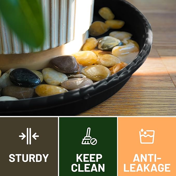 MUDEELA 6 Pack of 14 Inches Plant Saucers for Indoor, Durable Plastic Round Plant Tray Plant Dish Pant Plate to Catch Water for Flower and Plant Pot, Thicker, Stronger, Deeper, Black