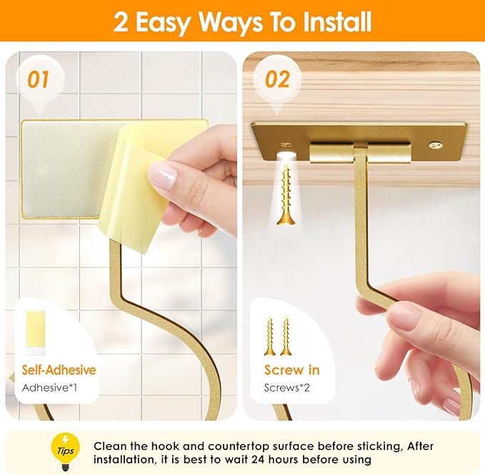 Self Adhesive Banana Hook Under Cabinet Foldable Banana Hanger Metal Under Counter Banana Hook to Keep Bananas Fresh Banana Holder for Kitchen RV Space Saving, Golden