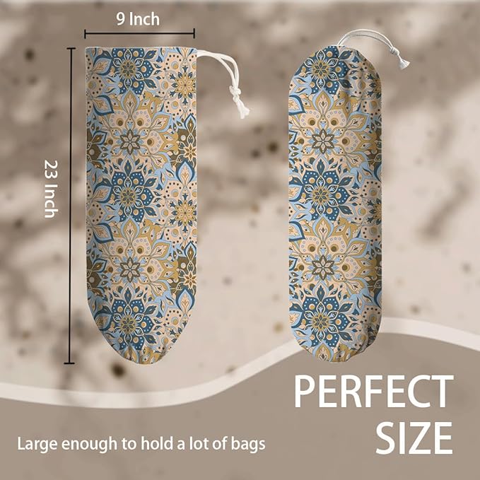 Gray Yellow Plastic Bags Holder, Reusable Fabric Grocery Bag Holder, Wall Mount Shopping Garbage Bags Carrier for Home, Kitchen, Travelling, Kitchen Pattern Garbage Bag 68