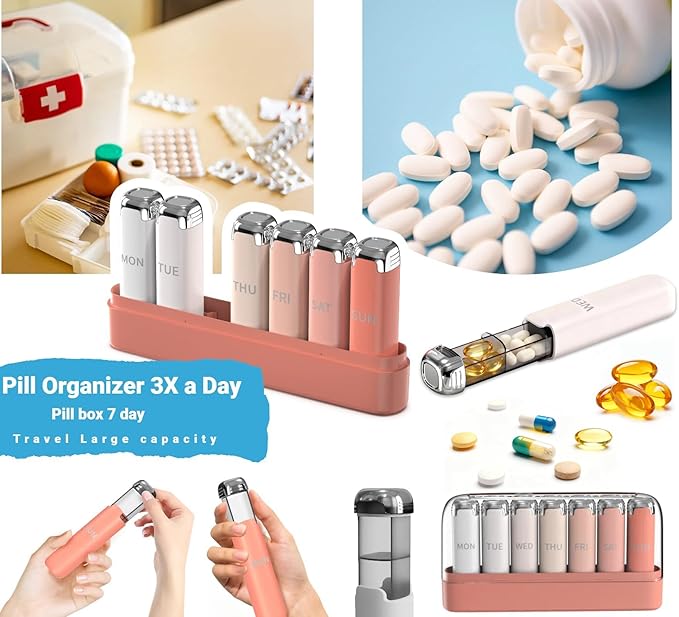 Pill Organizer 3X a Day – Weekly Pill Organizer,Detachable Pill Box 7 Day,Travel Daily Pill Case Organizer,Vitamin Organizer& Supplement Organizer for Daily Meds & Supplements,Cute Pink