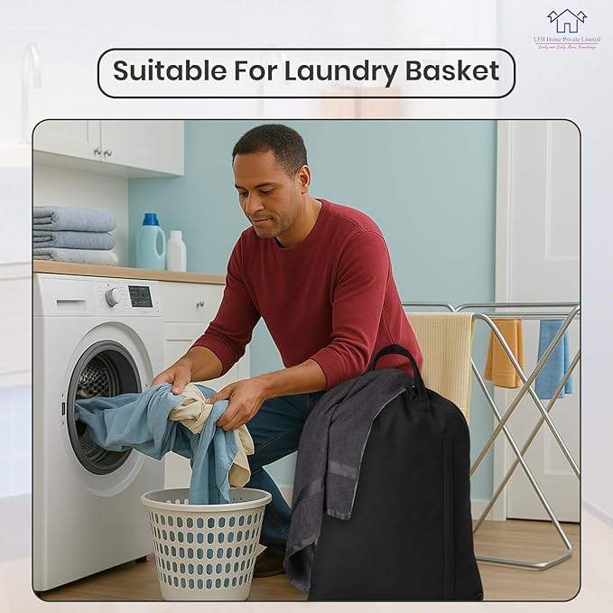 LFH Home Large Premium Cotton Canvas Laundry Bag with Drawstring and Handles, Heavy Duty, Multi-Use, and Washable for Home, Travel, College or Storage, 24x36 (Pack of 4)-Black