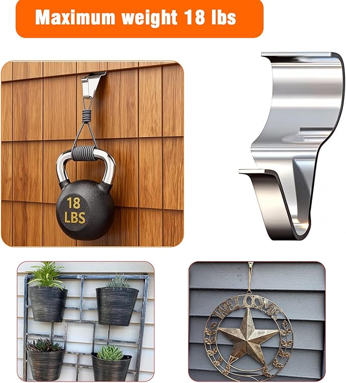 26 Pcs Vinyl Siding Hooks, Stainless Steel No-Hole Hangers for Hanging Wreaths & Outdoor Decor, Low Profile Siding Clips, Easy Installation, No Tools Needed (26, Sliver)
