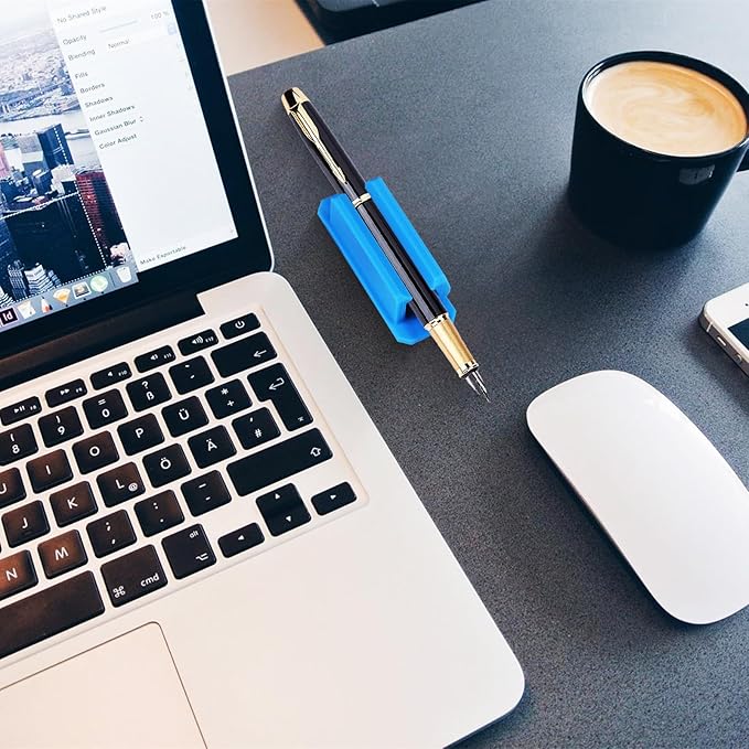 12 Pack Pen Holder for Desk, Silicone Pencil Holder with 12 Extra Adhesive Stickers, Adhesive Pen Holder & Marker Clip for Classroom Office Desk or Any Surface, Teacher Accessories Supplies (Blue)