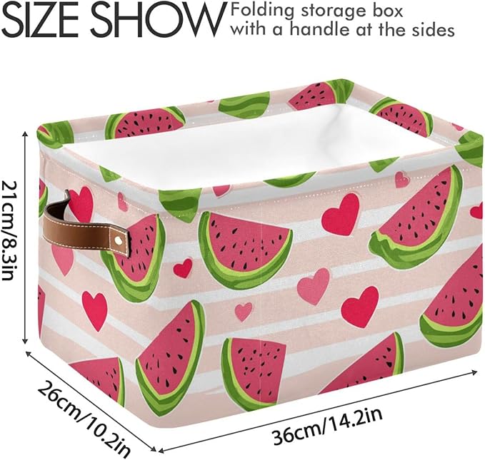 Aslsiy Storage Basket Cute Watermelon Slice Nursery Bins Stripe Baby Box Canvas Clothes Shelf Basket Laundry Hamper Gift Baskets for Home Closet 1 Pcs