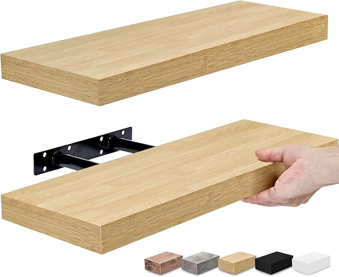 Sorbus Floating Shelves for Wall, Bathroom Shelves Wall Mounted for Kitchen, Bedroom, Bathroom Storage Over Toilet, Hanging Book Shelf for Wall Home Decor Living Room (Maple Wood, 2 Pack)