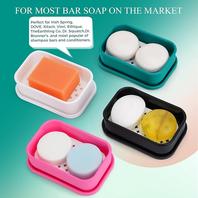 Silicone Travel Soap Container，Enhanced Leak-Proof Travel Soap Case with Draining Layer，Portable Bar Soap Holder, Soap Box with Soap Bag, Soap Dishes for Bathroom/Camping/Gym (Green)