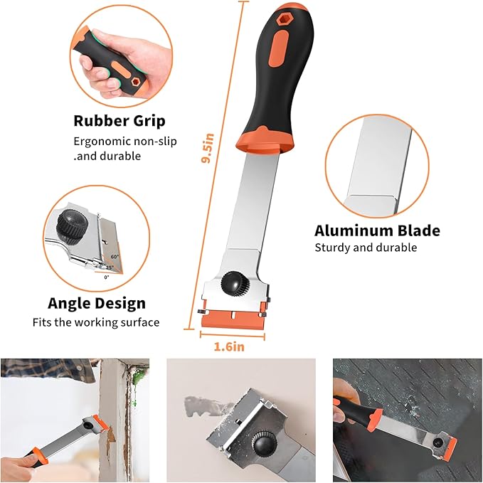 Razor Blade Scraper Tool Set, 4 Pack Paint Scrapers with 30 Plastic & 30 Metal Blades, Safe Non-Scratch Glass Scraper for Stickers & Paint
