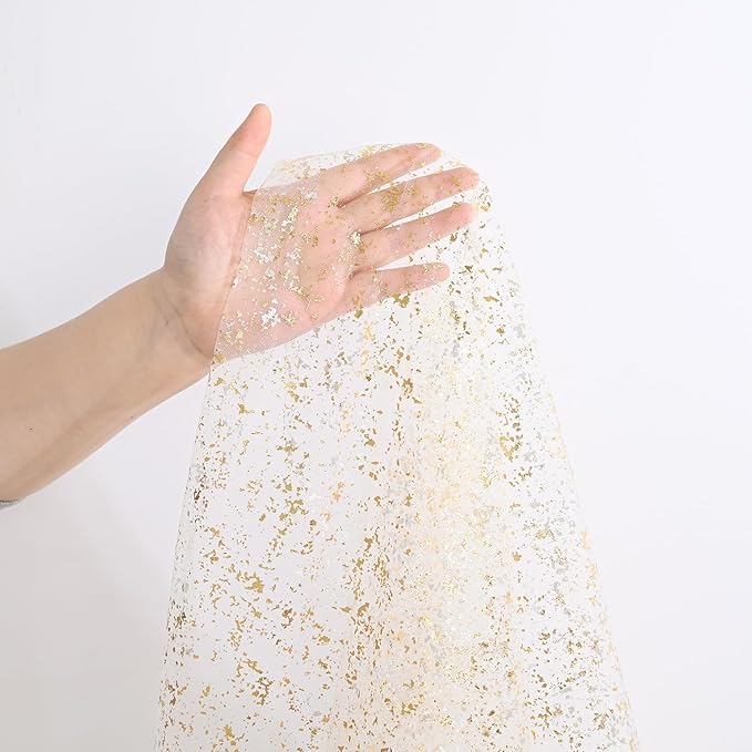 Horaldaily Apricot Gauze Tablecloth 60x104 Inch Rectangular, Golden Sequin Glitter Metallic Foil, Sheer Tulle Cheesecloth for Wedding Baby Shower Ceremony Birthday