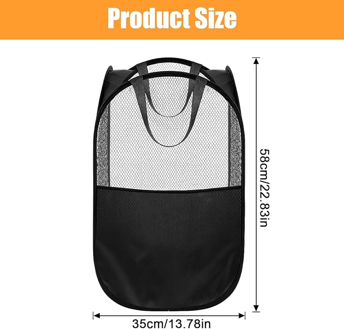 9Pcs Mesh Hamper Pop up Hampers for Laundry Foldable Laundry Basket with Sturdy Handles (Black/White/Blue) Dirty Clothes Baskets for Bedroom College Dorm Travel Storage