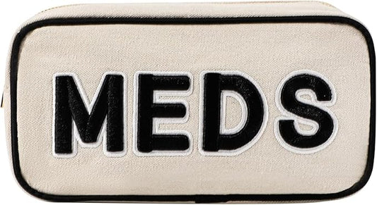 uekeboag Canvas Chenille Letter Medicine Makeup Bag, Small Travel Washable Organizer Bag for Purse with Zipper, Cute Personalized Preppy Drug Pouch For Women and Girls(02Black-Meds)