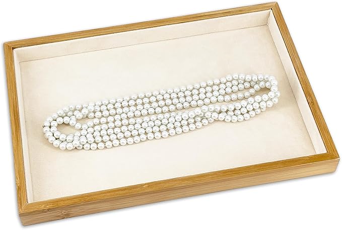 The Display Guys - Stackable Jewelry Tray and Organizer - for Drawers, Dressers, Store Display (Flat, Bamboo Suede)