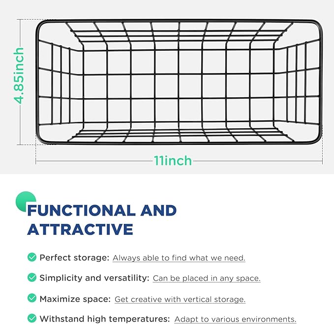 2 Pack Hanging Wall Basket Wire Storage Baskets, Adhesive Basket for Cabinet Door Organizer No Drilling, Hanging Fruit Baskets for Kitchen, Pantry Organization, Bathroom, Black