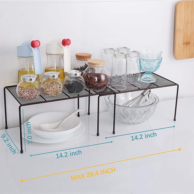 yaenoei Expandable Stackable Kitchen Cabinet and Counter Shelf Organizer, Kitchen Shelves, Cabinet Organization, Bronze