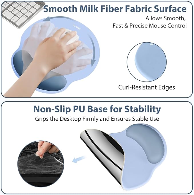 Mouse Pad and Keyboard Wrist Rest, 3-in-1 Gel Memory Foam Ergonomic Mouse Pad with Wrist Rest Set,Gaming Mousepad Arm Cushion Support for Computer Office Desk Accessories Cute Setup,Sky Blue