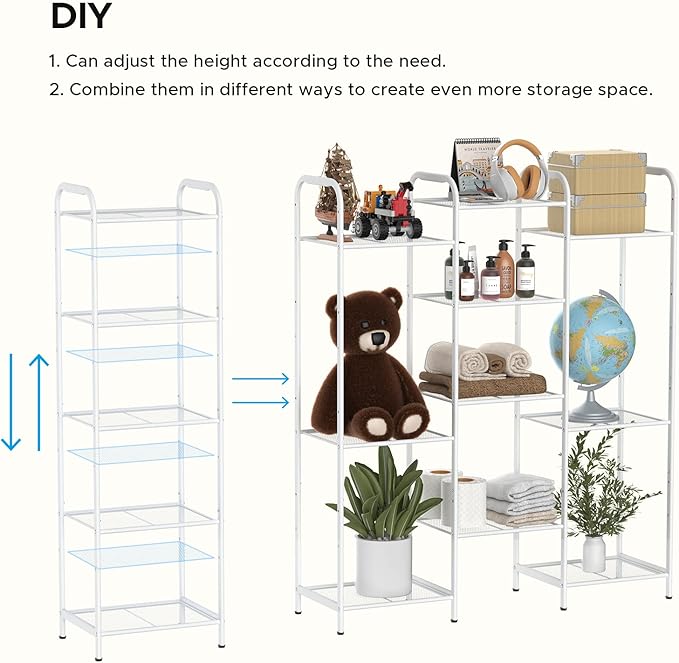 MAX Houser Storage Rack with Shelf,Industrial Style Extendable Plant Stand, Standing Shelf Units for Kitchen, Bathroom, Office,Living Room, Balcony, Kitchen (White, 5 Tier)
