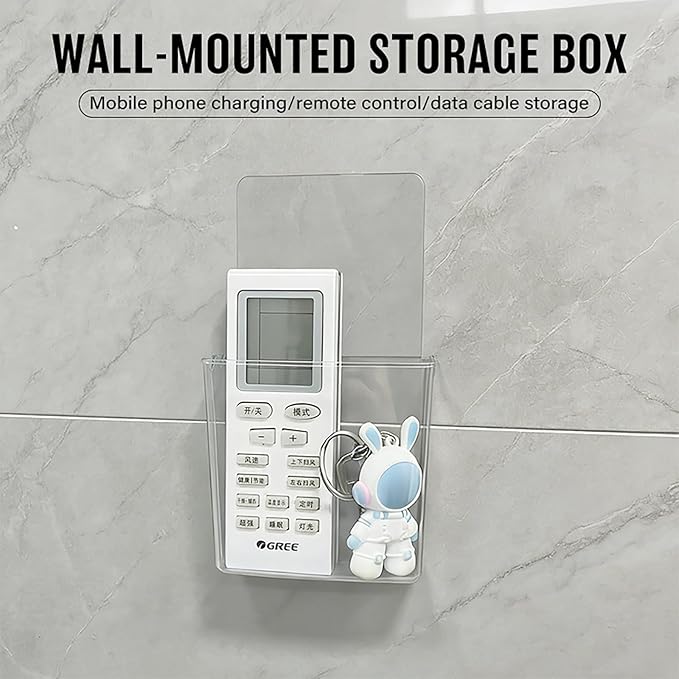Remote Holder Wall Mount Damage-Free (2 Pack), Clear and Strong Self-adhesive Universal Media Organizer Storage Box for Mobile Phone,Remote Control,Keys,Pens etc