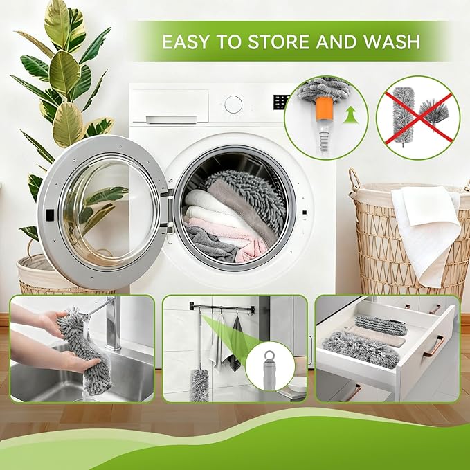 100-inch Duster with Extension Pole, 9-in-1 Cobweb Duster Kit Includes Spider Web Brush & Flat Gap Cleaner for High Ceiling, Fan, Under Appliances, Car, Home Deep Cleaning