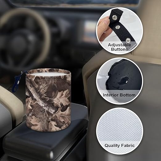 Dead Branch LeavesTrash Bag, Car Trash Can - Cute, Portable, Collapsible for Back Seat, Floor, Hanging Headrest Waste Basket - Auto Garbage Accessory