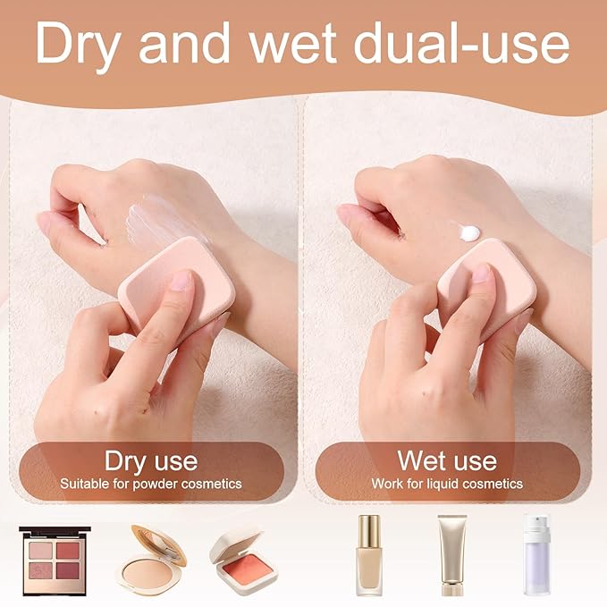 2Pcs Square Makeup Sponges for Foundation with 1 Travel Case, Face Sponge Foundation Blender, Cosmetic Sponge for Makeup, Blender Sponges Replacement for Cosmetic, Sensitive and All Skin Types