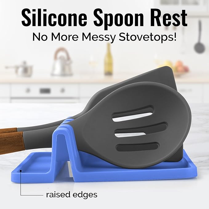 Zulay Kitchen Silicone Utensil Rest with Drip Pad for Multiple Utensils - BPA-Free, Heat-Resistant Spoon Rest & Spoon Holder for Stove Top - Kitchen Utensil Holder for Ladles & Tongs - Periwinkle