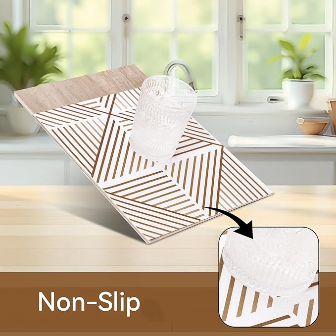 FIFTY FEET 12"x120" Non-Adhesive Shelf Liner for Kitchen Cabinets and Drawers, Washable Non-Slip PVC Cabinet Liner (Brown Modern)(1 Roll)