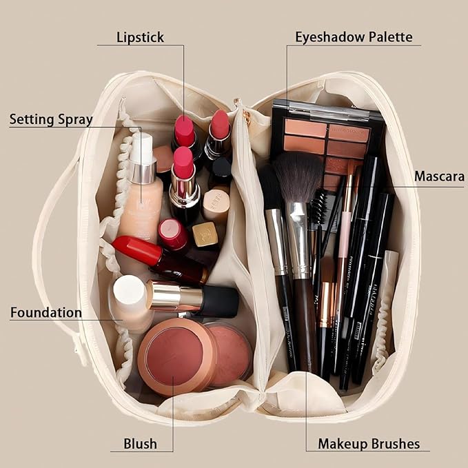 Travel Makeup Bag,Large Capacity Cosmetic Bags for Women,Waterproof Portable Pouch Open Flat Toiletry Bag Pattern Makeup Bag