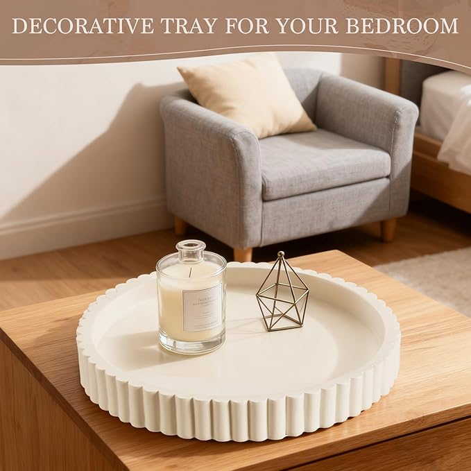 Decorative Tray for Coffee Table Decor - Concrete Round Tray Home Decor - Decorative Trays - Circle Coffee Table Centerpiece