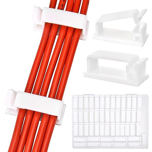 50Pcs Self Adhesive Cable Management Clips, Cable Organizers Wire Clips Cord Holder for PC Laptop Ethernet Cable Desktop Home Office (1.52’’ x 0.59’’ x 0.57’’, White)