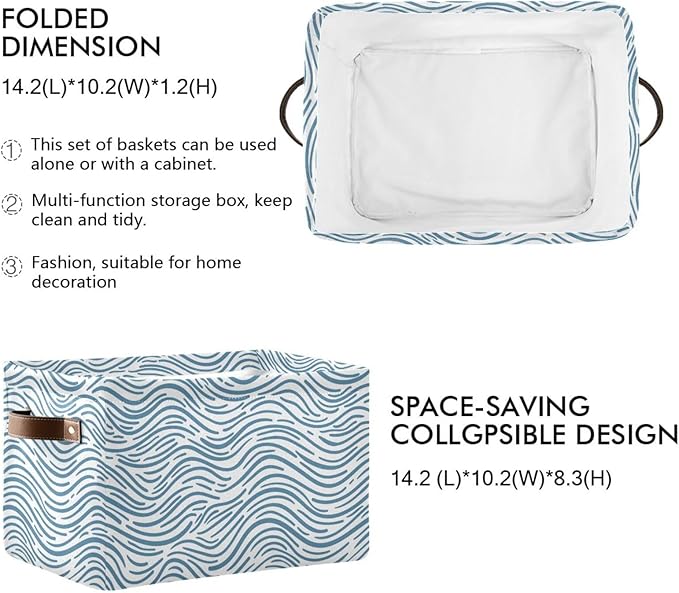 Aslsiy Storage Basket Ocean Wave Doodle Nursery Bins Baby Box Canvas Clothes Shelf Basket Laundry Hamper Gift Basket for Home Closet 1 Pcs