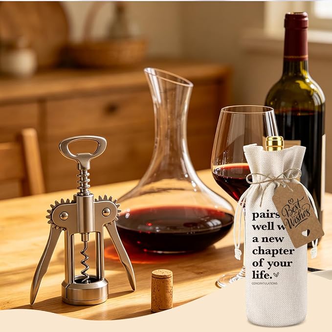 Funny New Chapter Wine Bag Bottle opener Set New Beginnings Gifts for Women Men Farewell Gifts for Friends Going Away Gifts for Coworkers Women Men Moving Away Gifts for Friends New Teacher Gifts