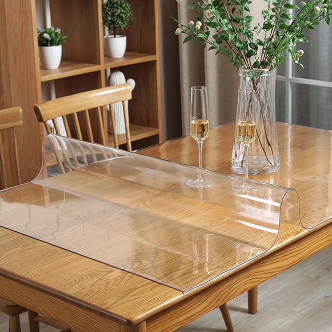 Thicken Clear Vinyl Table Pad Protector 16x42 Plastic Table Cover Desk Protector Mat Crystal Table Pad Heat Resistant Non-Slip Clear Transparent Tablecloth Cover Thicken Scrach Water Proof Easy Clean