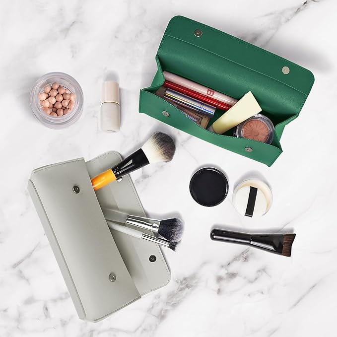 carrotez Stylish PU Leather Makeup Bag: Versatile Travel Toiletry Bag & Cosmetic Pouch, Small Makeup Organizer for Purse Essentials - Ideal Makeup Brush Holder & Sunglasses Case for Women - Green