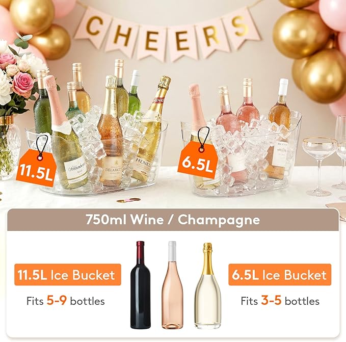 Lifewit 11.5L Ice Bucket for Parties, Large Portable Drink Bucket for Cocktail Bar, Champagne Cooler for Beverage/Wine/Beer, Mimosa Bar Supplies Chiller Tub with Scoop 38 x18x20 cm/15x7x8 inches