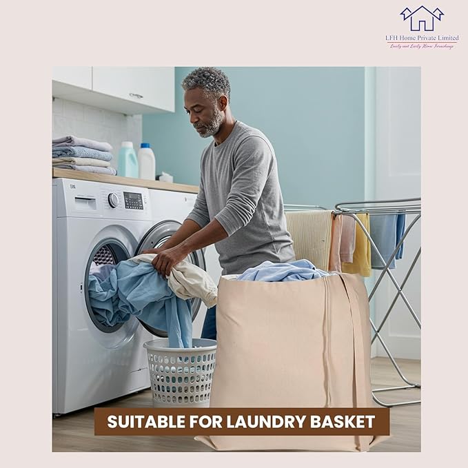 LFH Home Large Premium 100% Cotton Canvas Laundry Bag with Drawstring and Handles, Heavy Duty, Multi-Use, and Washable for Home, Travel, College or Storage, 20x30 (Pack of 6)-Natural