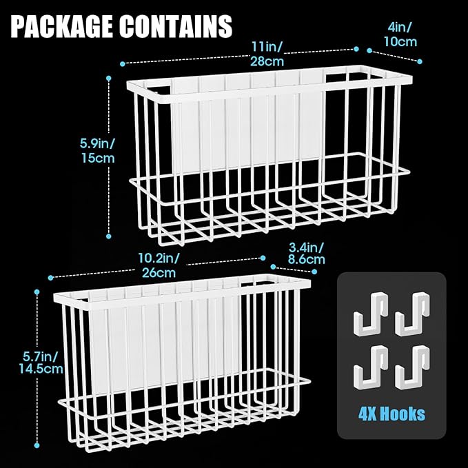 NiHome Magnetic Metal Basket Organizers, Dryer Ball Holder, 2PCS Medium & Small, Versatile Storage for Kitchen & Office Holds Up to 14 lbs, Easy Attach to Refrigerator or Any Magnetic Surface (White)