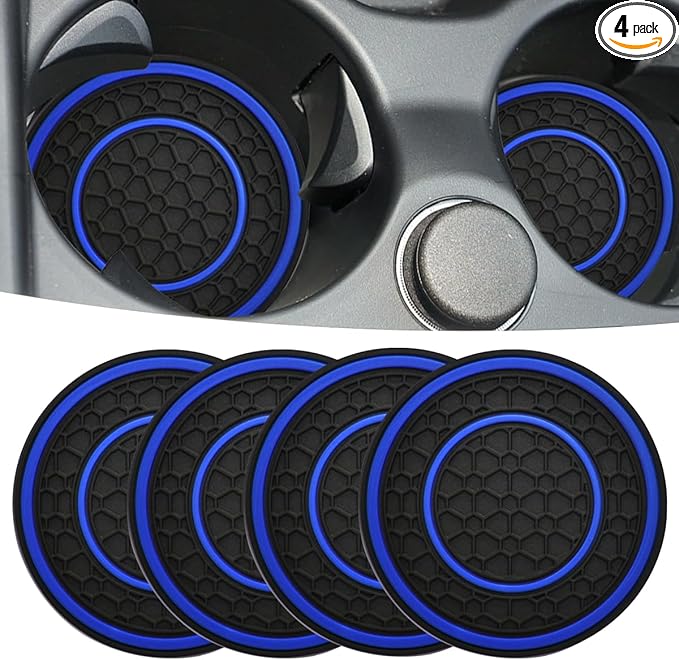 Car Cup Coaster Universal Automotive Waterproof Non-Slip Cup Holders Sift-Proof Spill Holder Car Interior Accessories 4 Pack Black & Blue