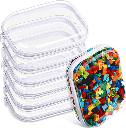 Sanwuta 6 Pcs Clear Hard Zipper Case Hard Plastic Zipper Pouches Makeup Bag Pencil Pouches Transparent Cases for Snacks Plastic Storage Organizer Box for Travel (Clear, 7.87 x 5.9 x 2 Inch)