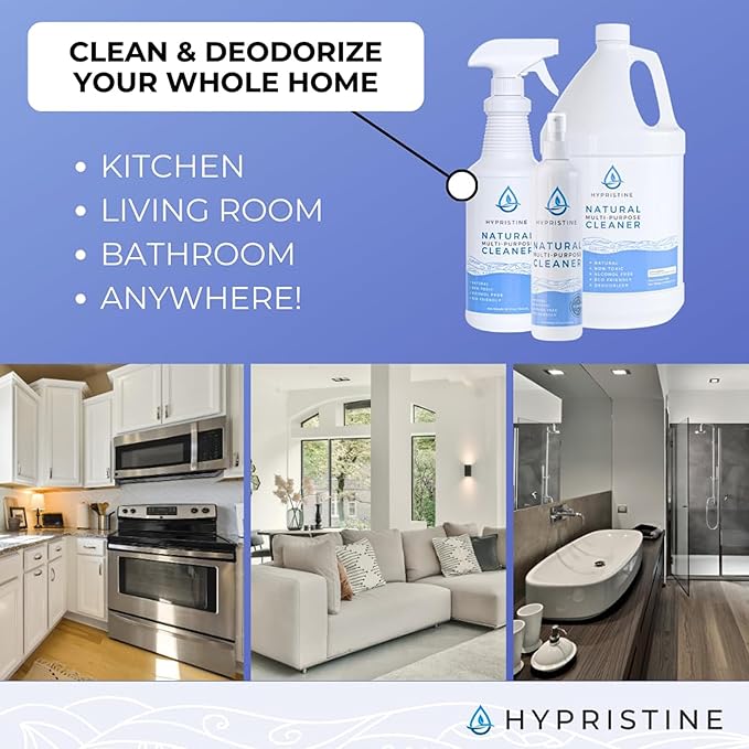 HYPRISTINE PURE Hypochlorous Acid Spray, Multi-Purpose Cleaner, Superior Shelf Life, 0% Bleach, 0% Alcohol, Food Contact Safe, Eliminate Non-Living Allergens, Remove Pet Odor, Clean Any Surface