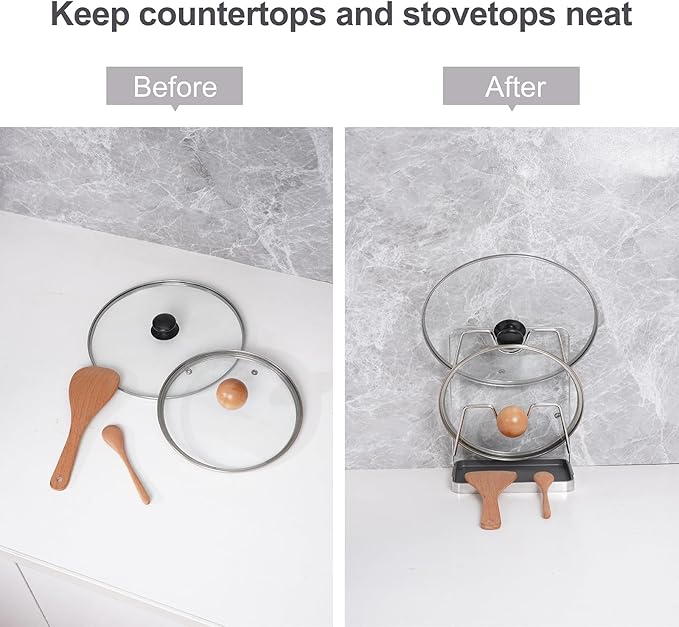 304 Stainless Steel Pot Lid Holder While Cooking, Kitchen Pot Lid Storage Rack for Stovetop, Multifunctional Kitchen Pot Lid Organizer for Countertop (Silver)