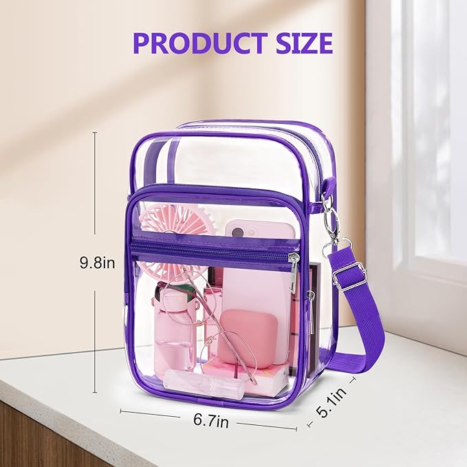 Blvornl Clear Crossbody Bag with Adjustable Shoulder Strap, Stadium Approved PVC Purse Bag, Messenger Bag