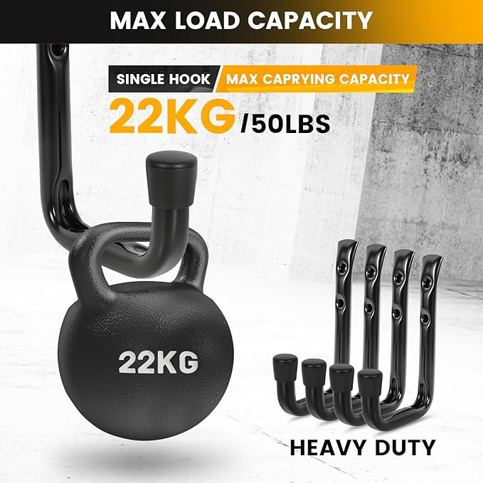 GURADESIGN 8-Pack Heavy Duty Garage Hooks for Hanging 50 lbs, 8” & 3.5” J Utility Hooks for Garage, Large Metal,Heavy Duty, Black