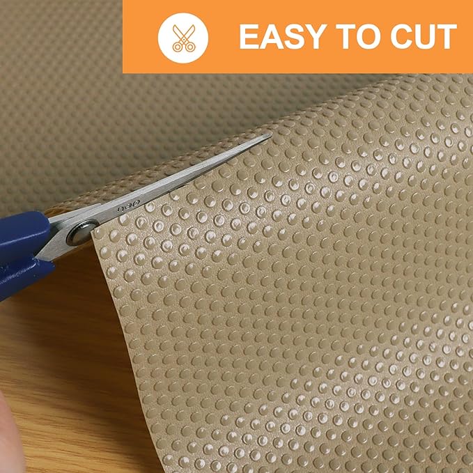 Shelf Liners for Kitchen Cabinets Waterproof - 15 Inch x 20 FT Easy to Clean Drawer Liner - Non-Adhesive Cupboard Mat for Pantry Shelves Khaki