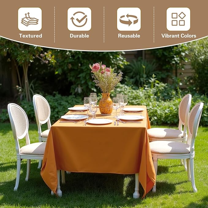 sancua Thanksgiving Tablecloths for 8 Foot Rectangle Tables, 8 Pack Light Brown - Washable Polyester Fabric Fall Table Cloth for Harvest Party, Birthday, Banquet Reception, 60x120 Inch Bronze