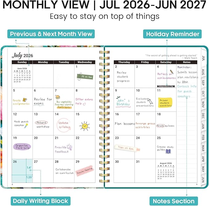 Academic Planner 2026-2027, Weekly and Monthly Calendar Book, July 2026 – June 2027, Hardcover Planner with Tabs, Perfect for Teachers, Students, Women & Men, A5 (6.4" x 8.5") - Oil