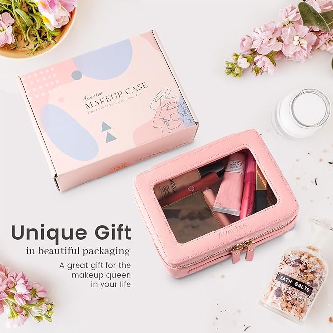 Aveniee Clear Makeup Bag Organizer,Large Travel Toiletry Bag for Women, Waterproof Cosmetic Pouch with Zippers,Car Organizers and Storage Case for Accessories,Pink