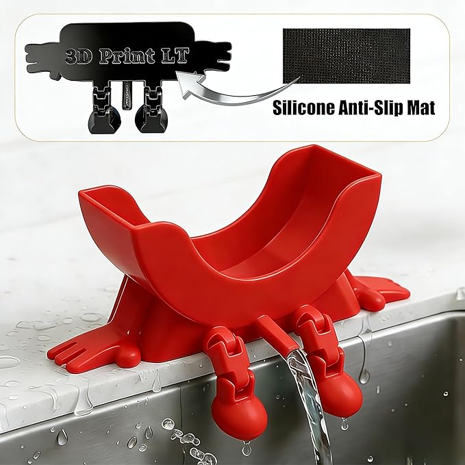 Cute Hanging Sponge Holder with Drainage, 3D Printed Kitchen Funny Sponge Stand for Sink, with Non-Slip Pads, Suitable for Scrub Daddy Holder, Keeps Your Sponge Dry and Smiling (Red)